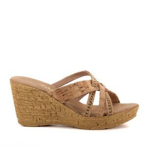 Onex Style Elaine Women's Tan Cork Wedge Sandal with Decorative Beading size 9